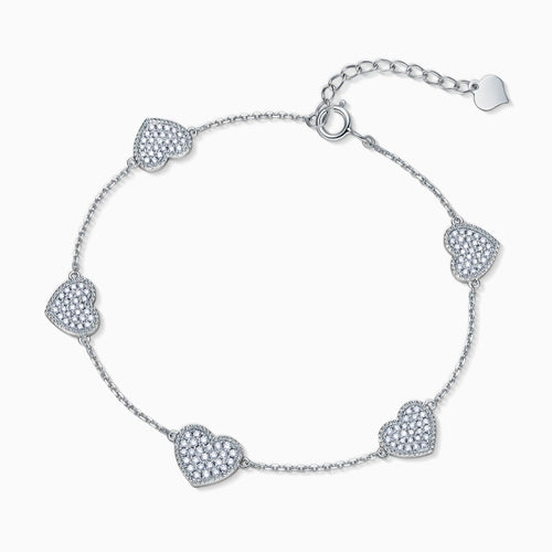 18K White Gold Diamond Five Heart Chain Bracelet - image 2