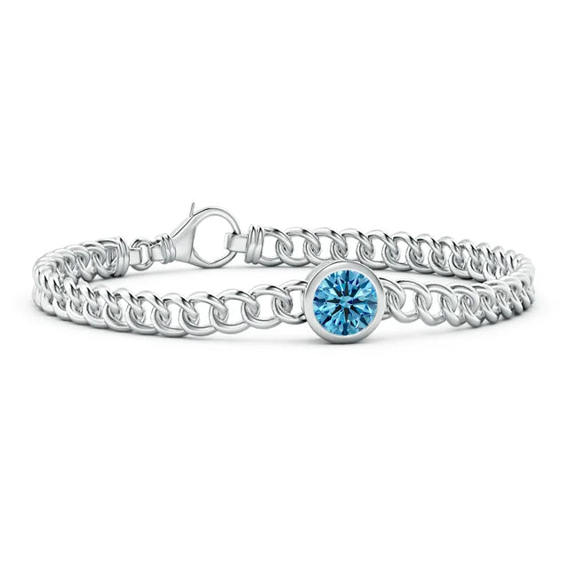 2.0CT Round Cut Blue Lab Diamond Bezel-Set Chain Bracelet - image 1