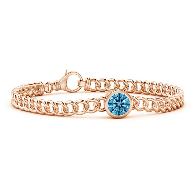 2.0CT Round Cut Blue Lab Diamond Bezel-Set Chain Bracelet - image 3