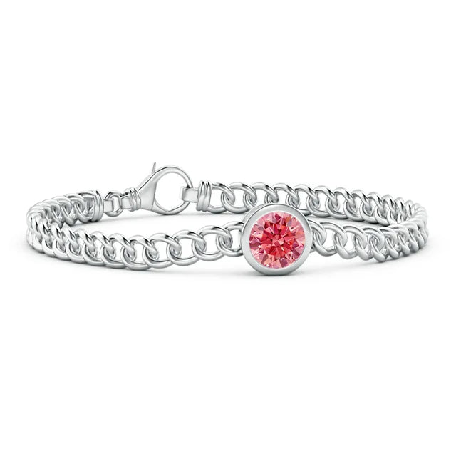 2.0CT Round Cut Pink Lab Diamond Bezel-Set Chain Bracelet - image 1
