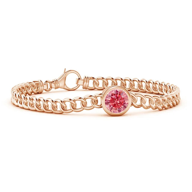 2.0CT Round Cut Pink Lab Diamond Bezel-Set Chain Bracelet - image 3