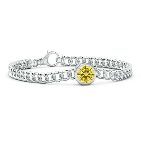 2.0CT Round Cut Yellow Lab Diamond Bezel-Set Chain Bracelet - image 1
