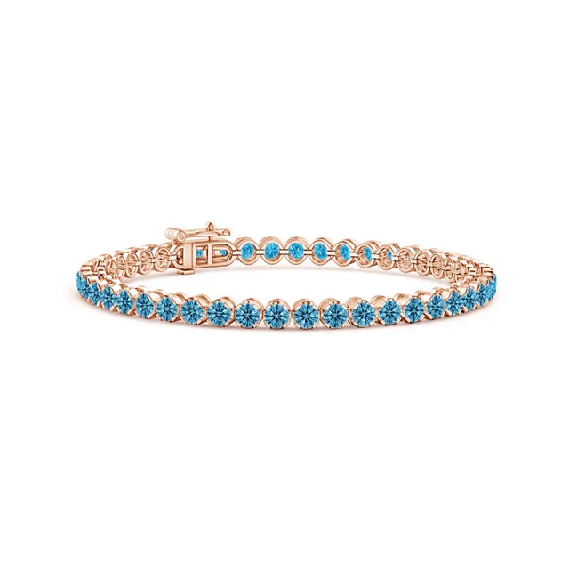 Classic Round Lab-Grown Blue Diamond Tennis Bracelet - image 2