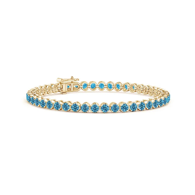 Classic Round Lab-Grown Blue Diamond Tennis Bracelet - image 3