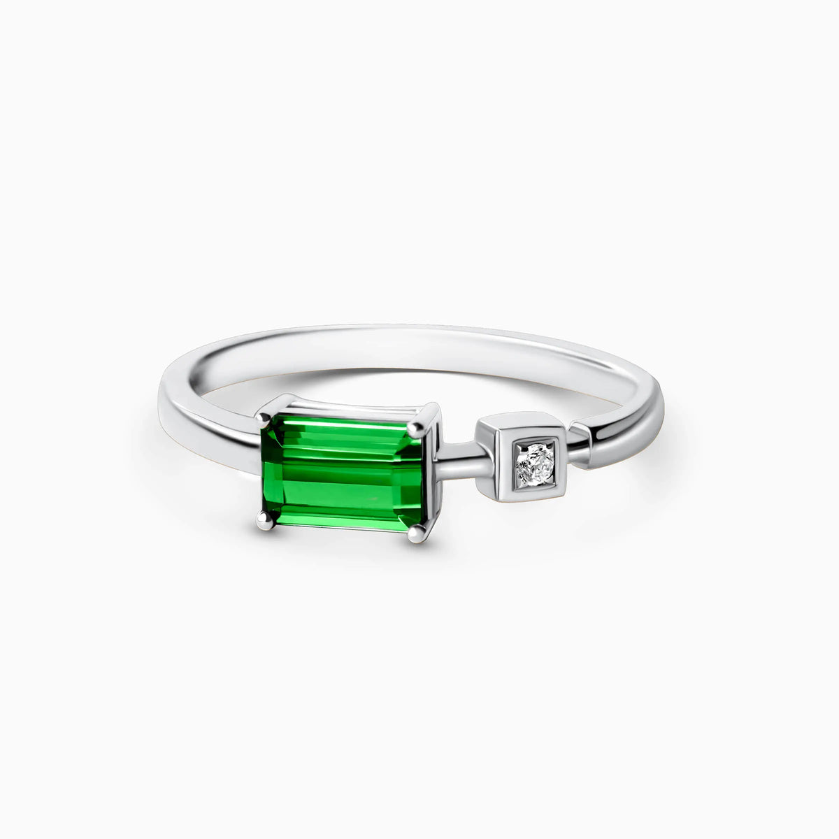 14K White Gold Emerald and Diamond Promise Ring - image 1
