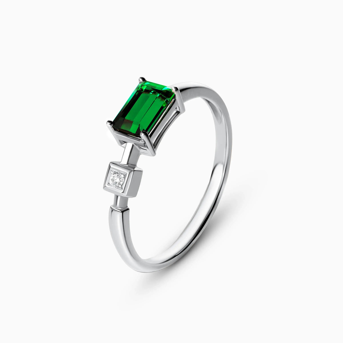 14K White Gold Emerald and Diamond Promise Ring - image 2