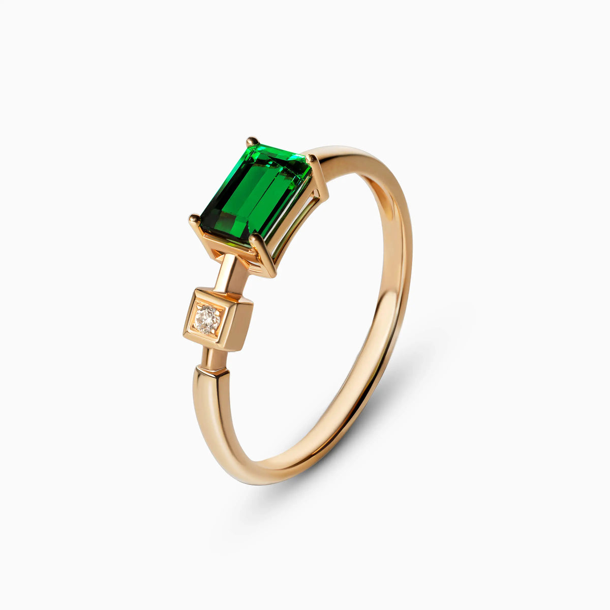 14K White Gold Emerald and Diamond Promise Ring - image 3