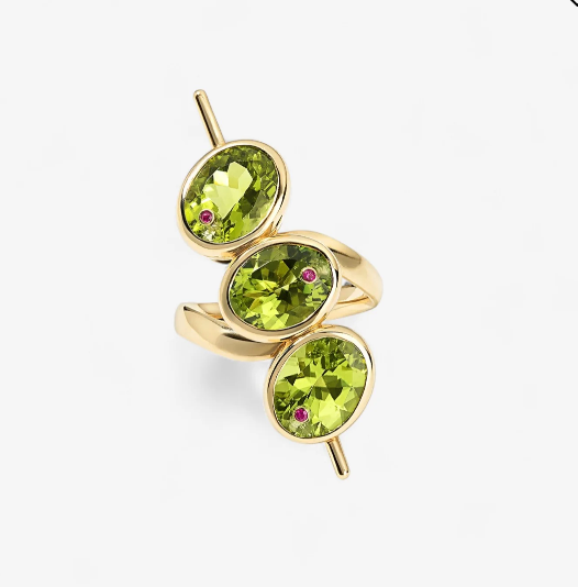 18k yellow gold, lab-grown peridot, custom-made ring, US size 6 - image 1