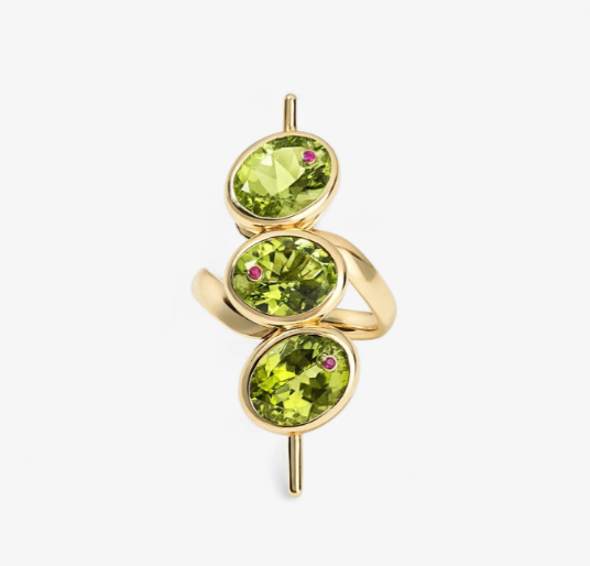 18k yellow gold, lab-grown peridot, custom-made ring, US size 6 - image 2