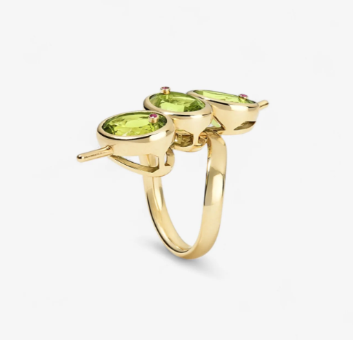 18k yellow gold, lab-grown peridot, custom-made ring, US size 6 - image 3