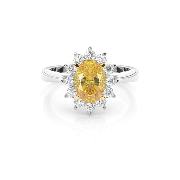 1CT Oval Cut Lab-Grown Yellow Diamond Floral Halo Engagement Ring - image 1