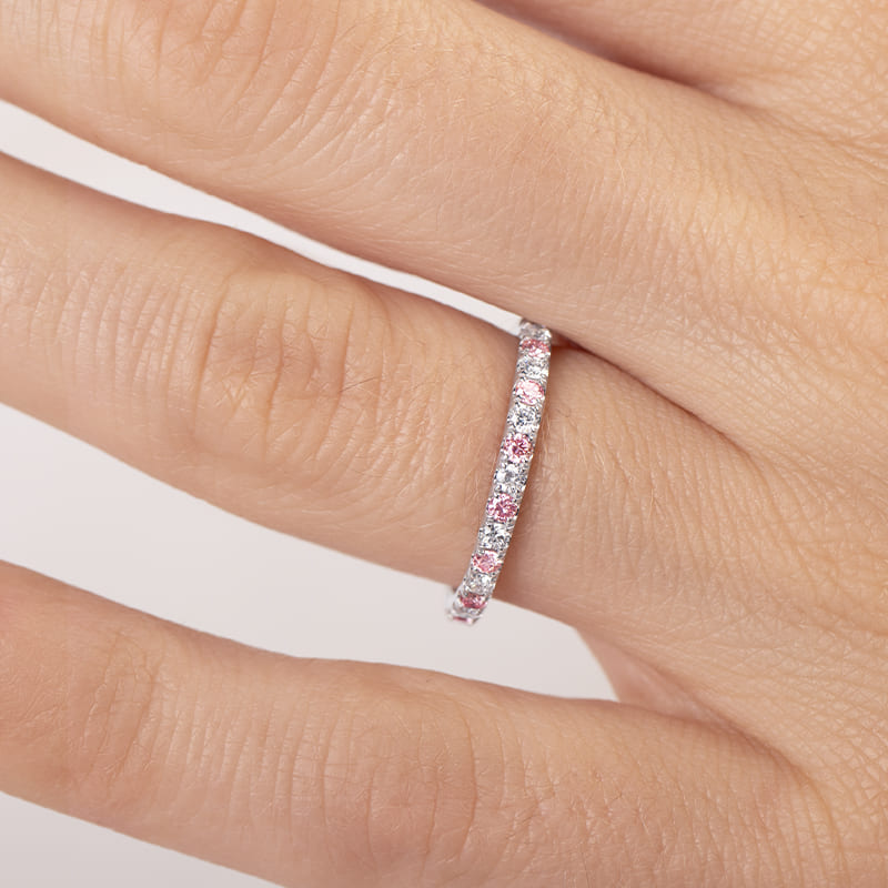 Alternating PINKS 2mm Pavé High Dome 0.5ct Total Lab Diamond Band - image 2