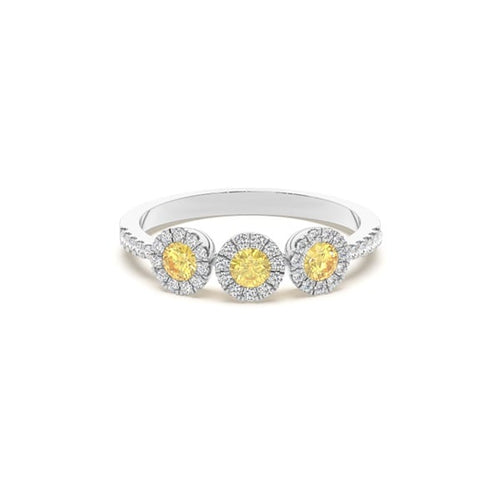 Bezel Setting Yellow Diamond Three Stone Ring - image 1