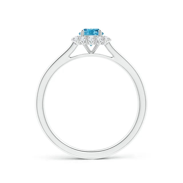 Classic Round Lab-Grown Fancy Intense Blue Diamond Scalloped Halo Ring - image 2