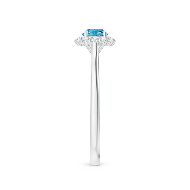 Classic Round Lab-Grown Fancy Intense Blue Diamond Scalloped Halo Ring - image 3