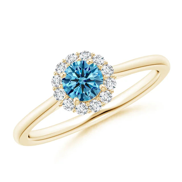 Classic Round Lab-Grown Fancy Intense Blue Diamond Scalloped Halo Ring - image 4