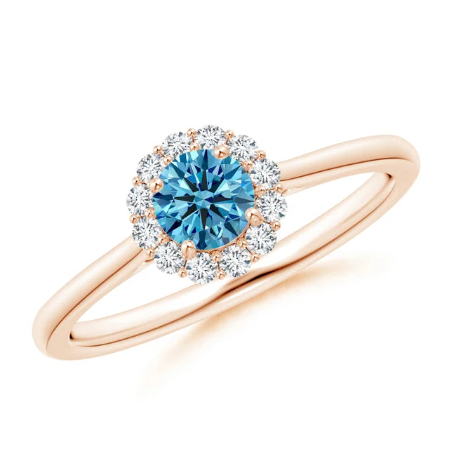 Classic Round Lab-Grown Fancy Intense Blue Diamond Scalloped Halo Ring - image 5