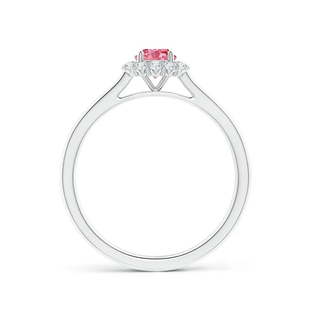Classic Round Lab-Grown Fancy Intense Pink Diamond Scalloped Halo Ring - image 3