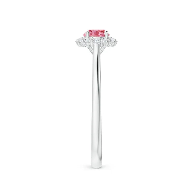 Classic Round Lab-Grown Fancy Intense Pink Diamond Scalloped Halo Ring - image 4