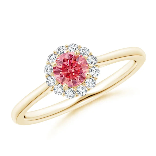 Classic Round Lab-Grown Fancy Intense Pink Diamond Scalloped Halo Ring - image 5
