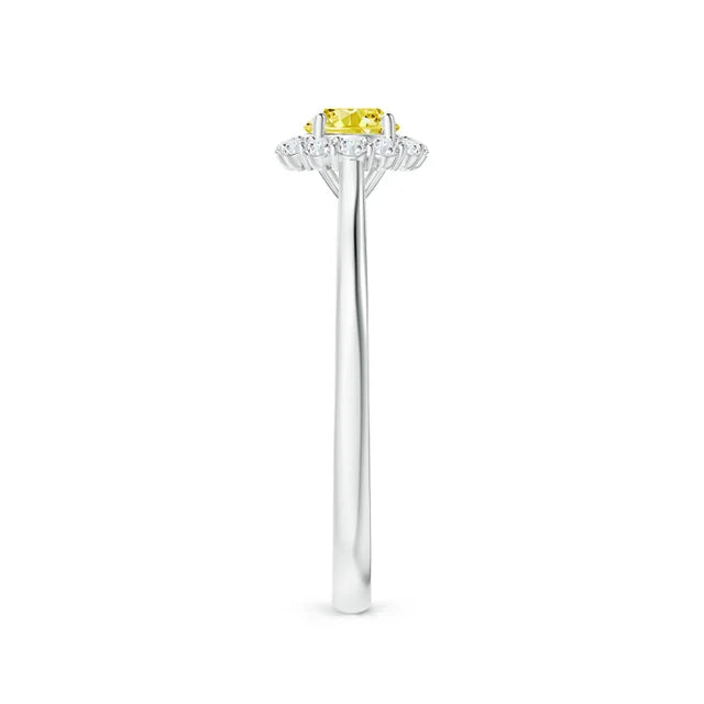 Classic Round Lab-Grown Fancy Intense Yellow Diamond Scalloped Halo Ring - image 2