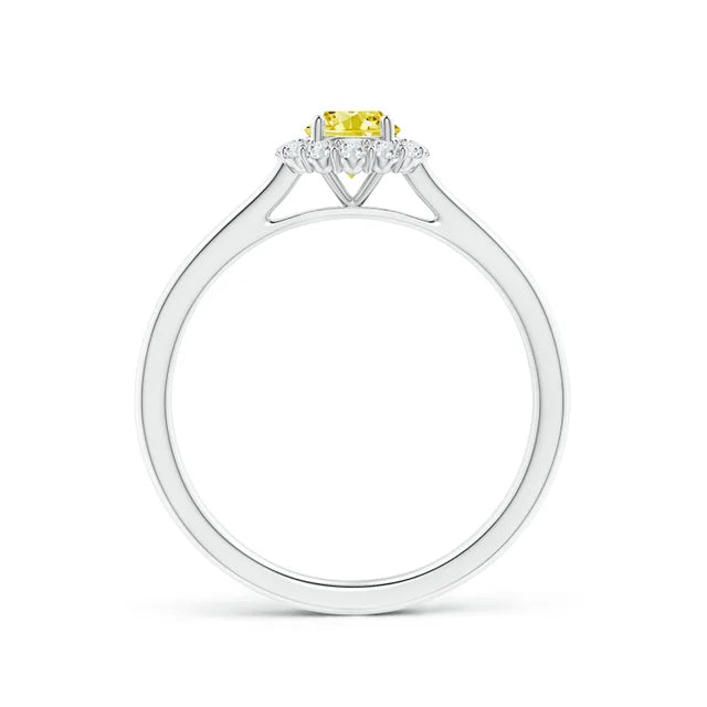 Classic Round Lab-Grown Fancy Intense Yellow Diamond Scalloped Halo Ring - image 3