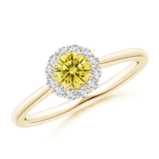 Classic Round Lab-Grown Fancy Intense Yellow Diamond Scalloped Halo Ring - image 4