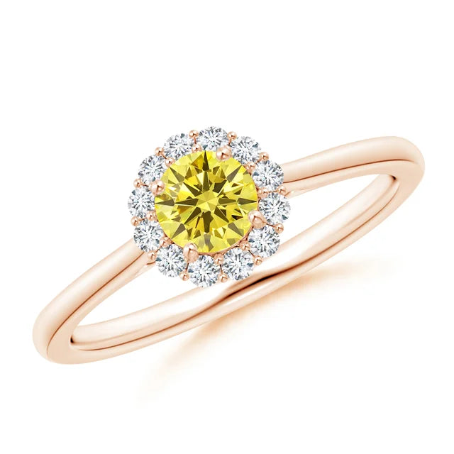 Classic Round Lab-Grown Fancy Intense Yellow Diamond Scalloped Halo Ring - image 5