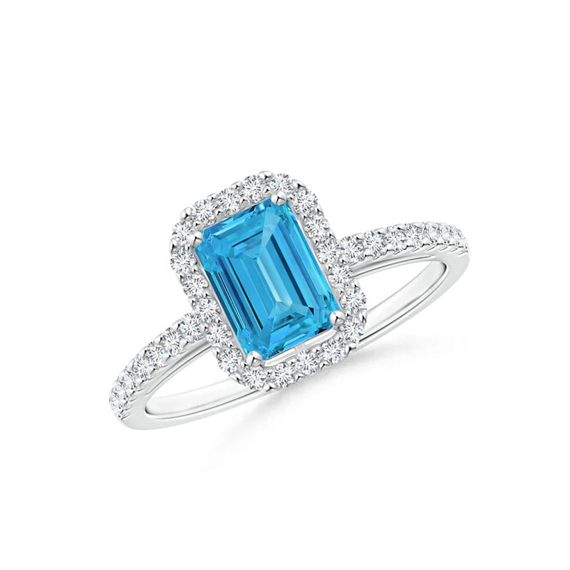 Emerald-Cut Lab-Grown Blue Diamond Halo Ring - image 1