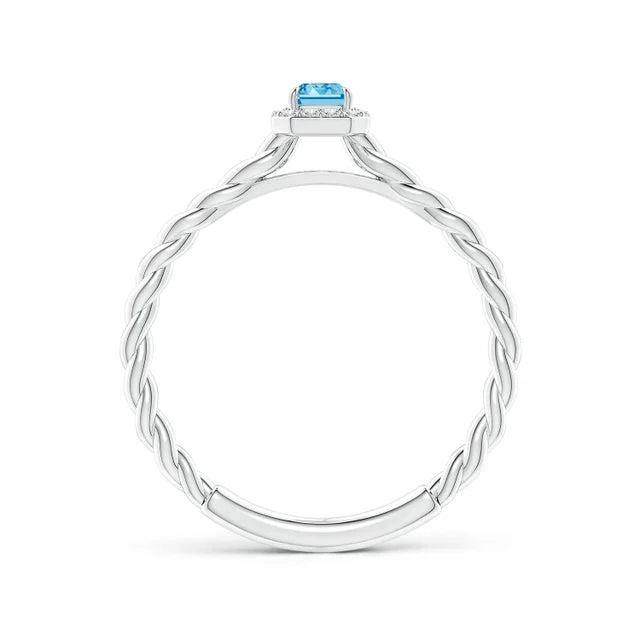 Emerald-Cut Lab-Grown Fancy Intense Blue Diamond Halo Twisted Shank Engagement Ring - image 2