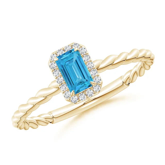 Emerald-Cut Lab-Grown Fancy Intense Blue Diamond Halo Twisted Shank Engagement Ring - image 4