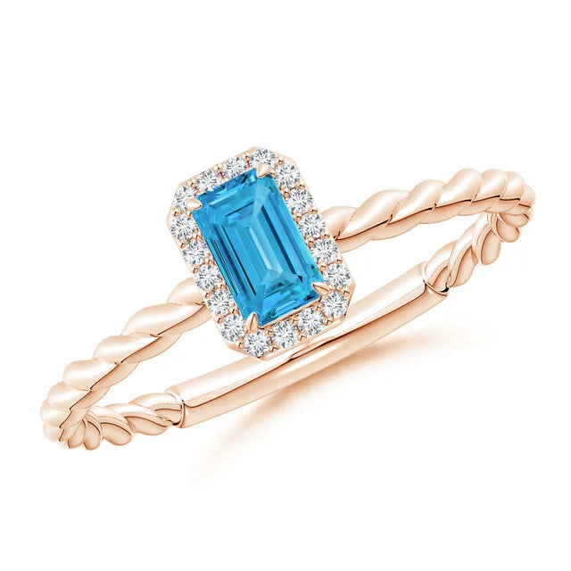 Emerald-Cut Lab-Grown Fancy Intense Blue Diamond Halo Twisted Shank Engagement Ring - image 5