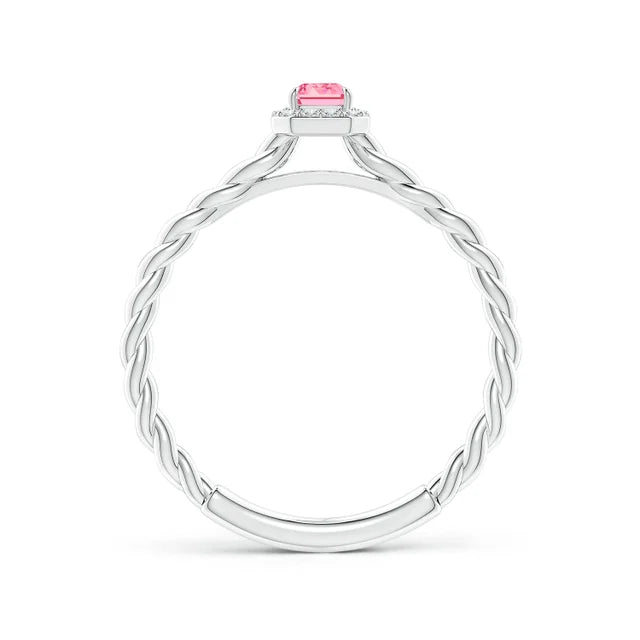 Emerald-Cut Lab-Grown Fancy Intense Pink Diamond Halo Twisted Shank Engagement Ring - image 2
