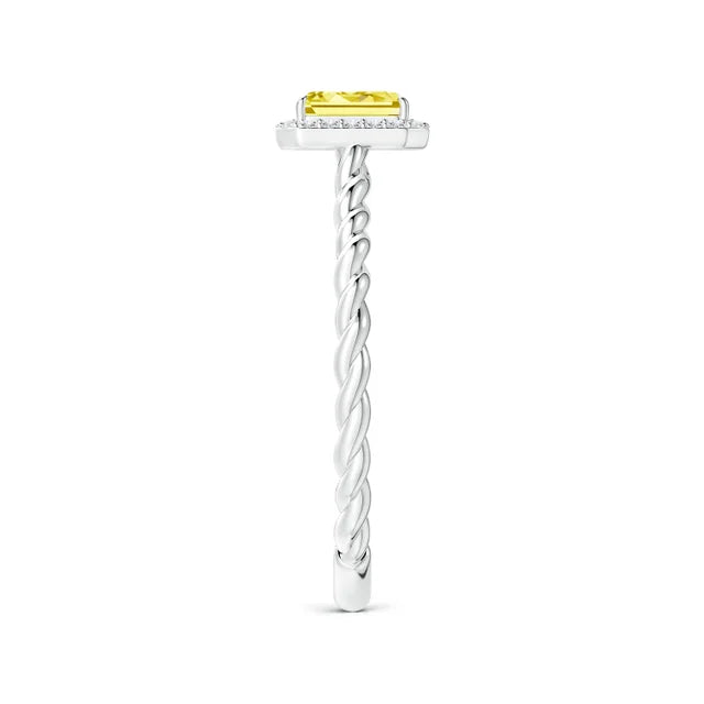 Emerald-Cut Lab-Grown Fancy Intense Yellow Diamond Halo Twisted Shank Engagement Ring - image 3