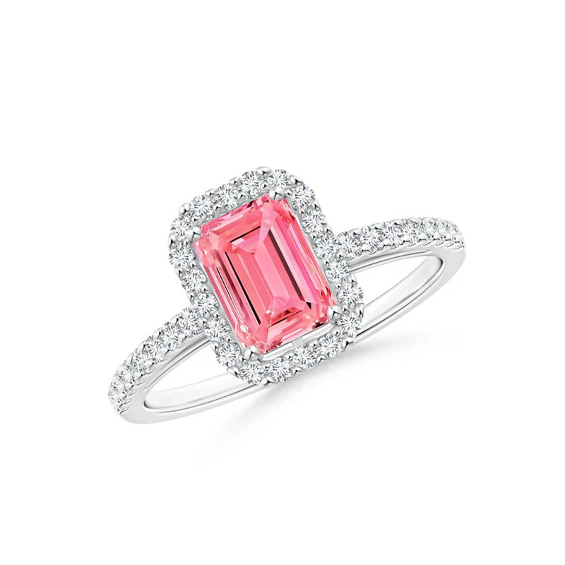 Emerald-Cut Lab-Grown Pink Diamond Halo Ring - image 1