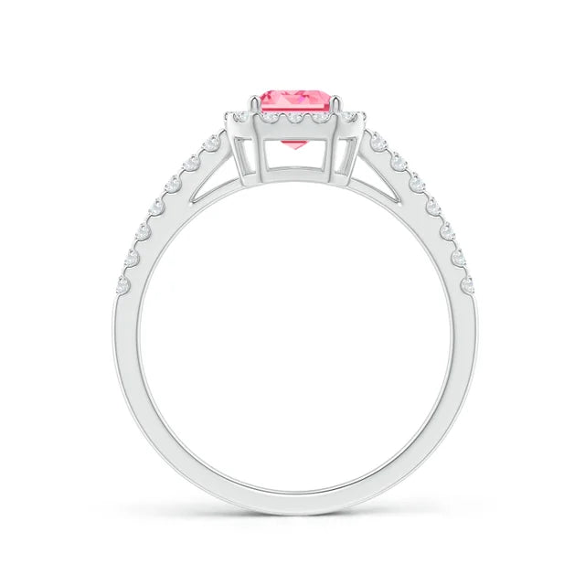 Emerald-Cut Lab-Grown Pink Diamond Halo Ring - image 2