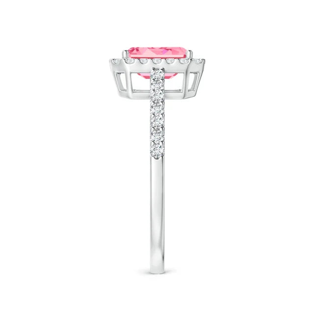 Emerald-Cut Lab-Grown Pink Diamond Halo Ring - image 3