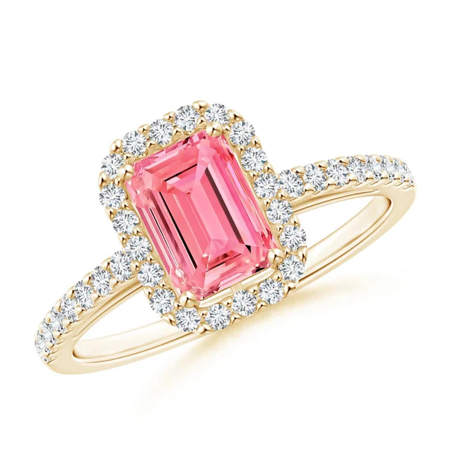 Emerald-Cut Lab-Grown Pink Diamond Halo Ring - image 4