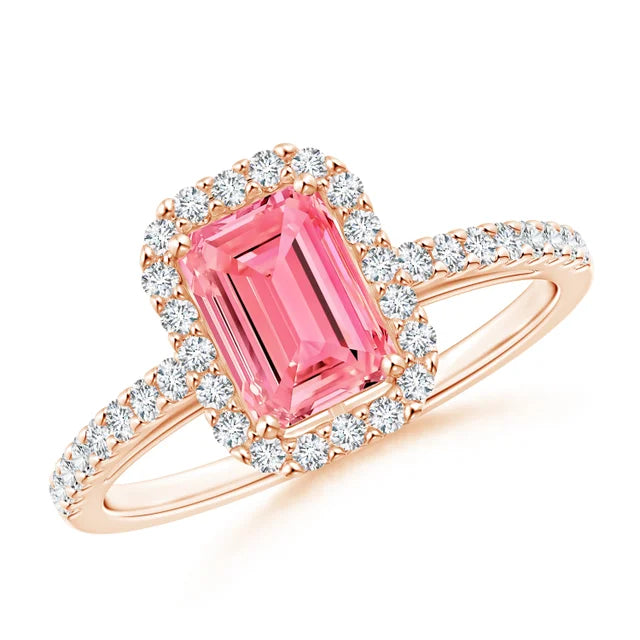 Emerald-Cut Lab-Grown Pink Diamond Halo Ring - image 5