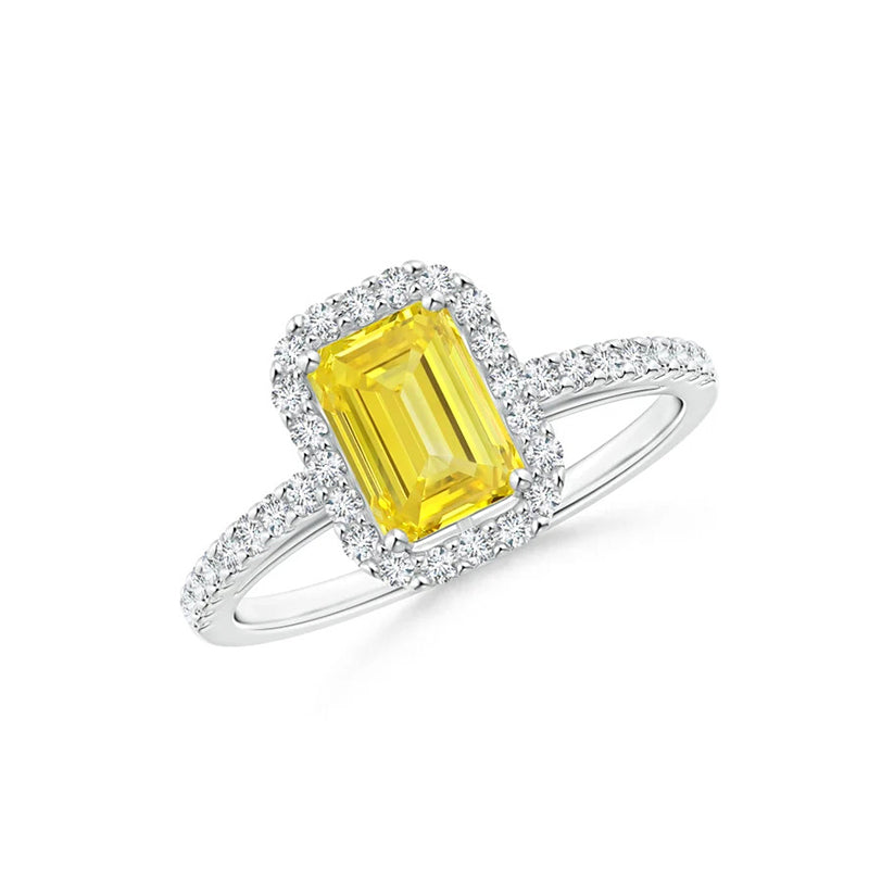 Emerald-Cut Lab-Grown Yellow Diamond Halo Ring - image 1