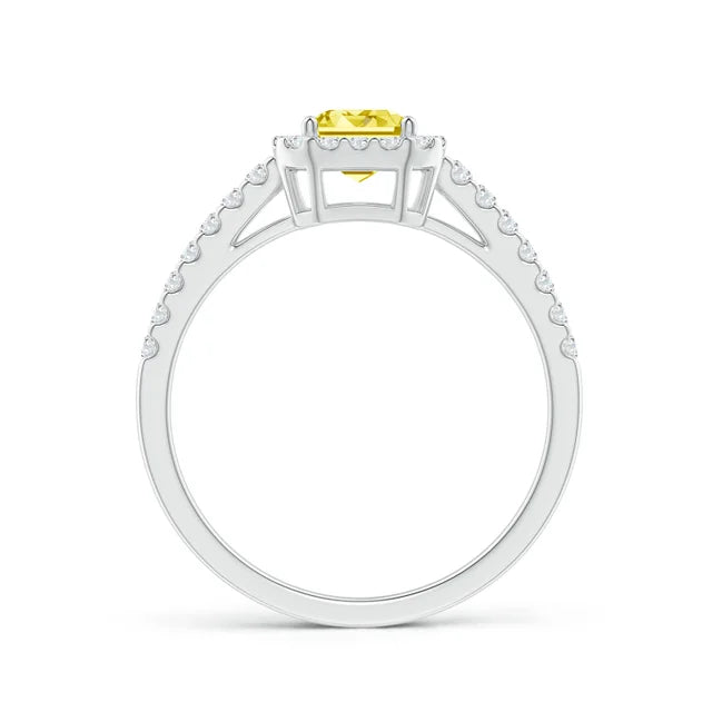 Emerald-Cut Lab-Grown Yellow Diamond Halo Ring - image 2