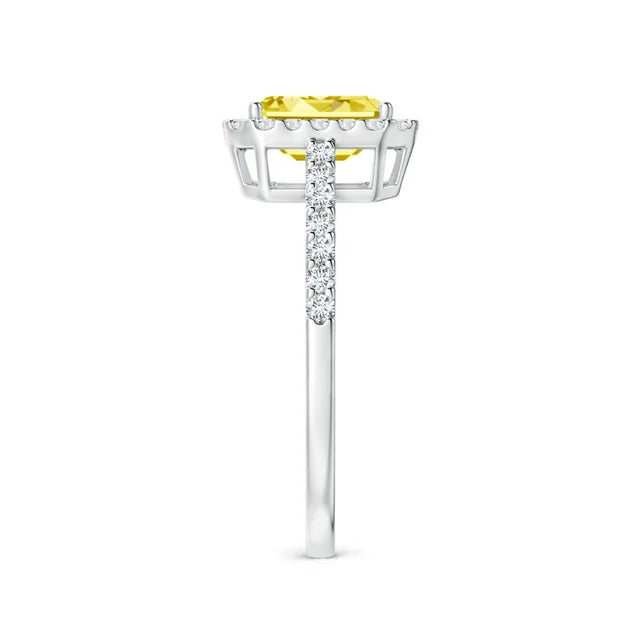 Emerald-Cut Lab-Grown Yellow Diamond Halo Ring - image 3