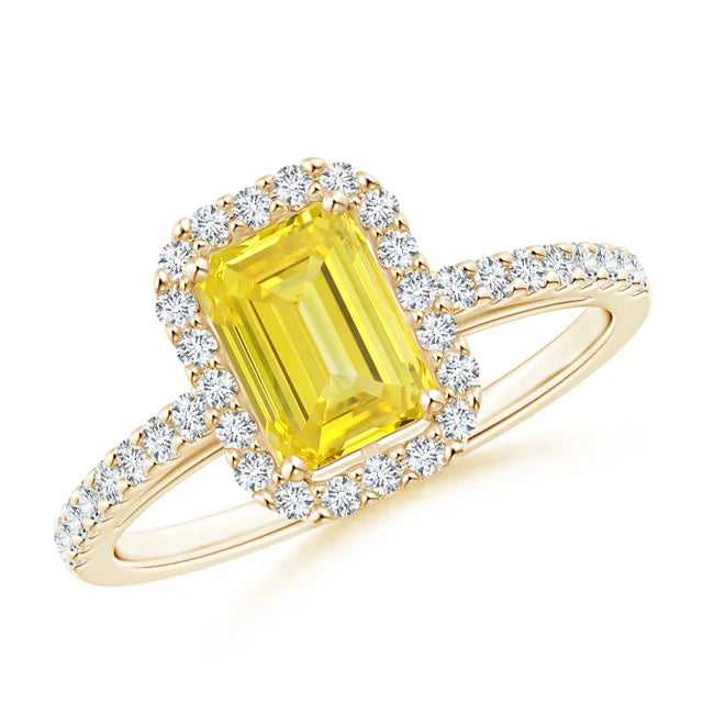 Emerald-Cut Lab-Grown Yellow Diamond Halo Ring - image 4