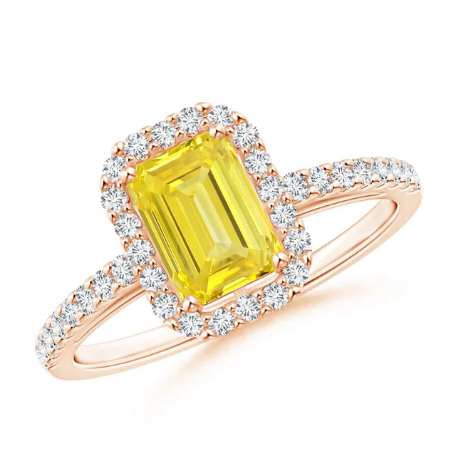 Emerald-Cut Lab-Grown Yellow Diamond Halo Ring - image 5
