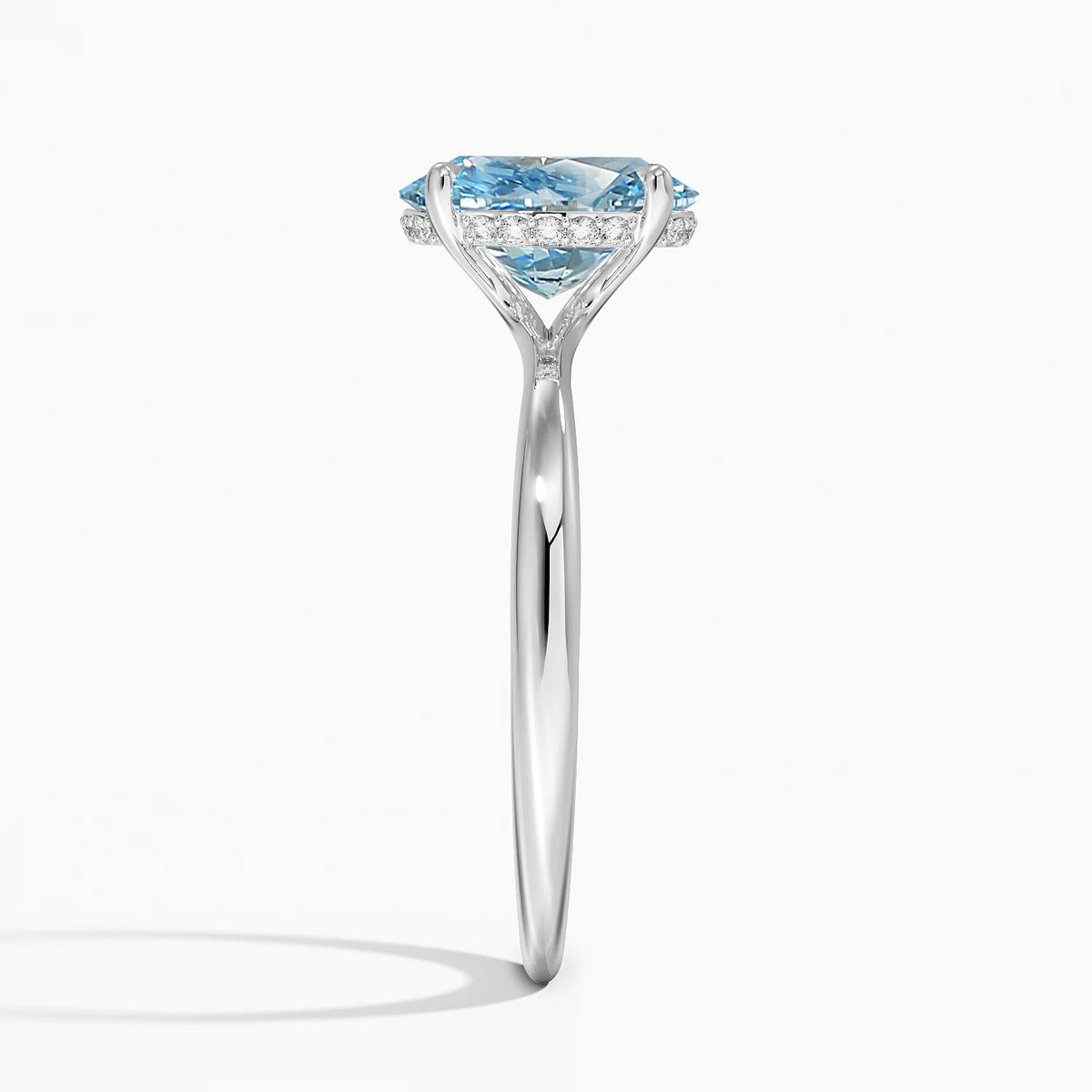 Oval Cut Blue Lab Diamond Hidden Halo Engagement Ring - image 3
