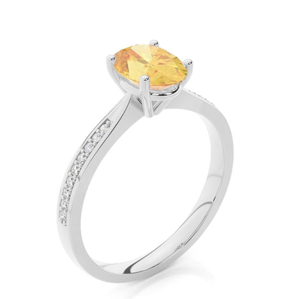 Oval Cut Lab-Grown Yellow Diamond Side Stone Engagement Ring - image 5