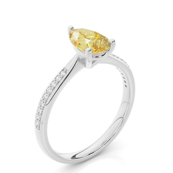 Pear Cut Lab-Grown Yellow Diamond Side Stone Engagement Ring - image 2