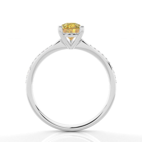 Pear Cut Lab-Grown Yellow Diamond Side Stone Engagement Ring - image 3