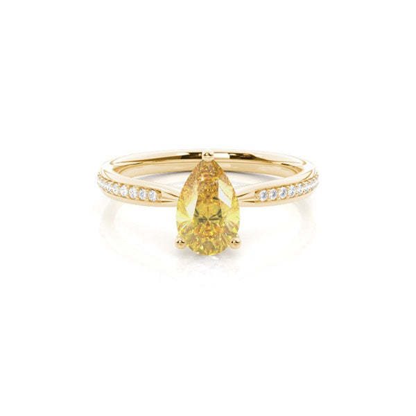 Pear Cut Lab-Grown Yellow Diamond Side Stone Engagement Ring - image 5
