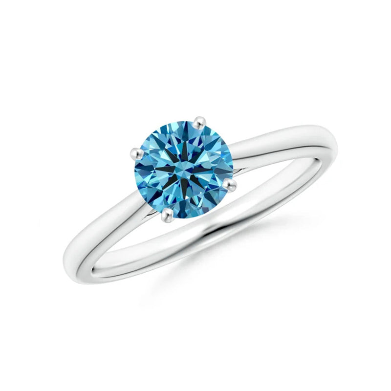Round Cut Blue Lab Diamond Solitaire Engagement Ring - image 1
